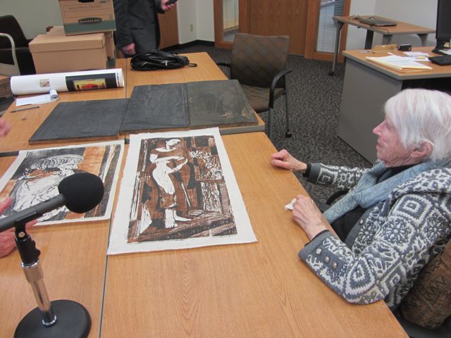 Eunice with prints and blocks