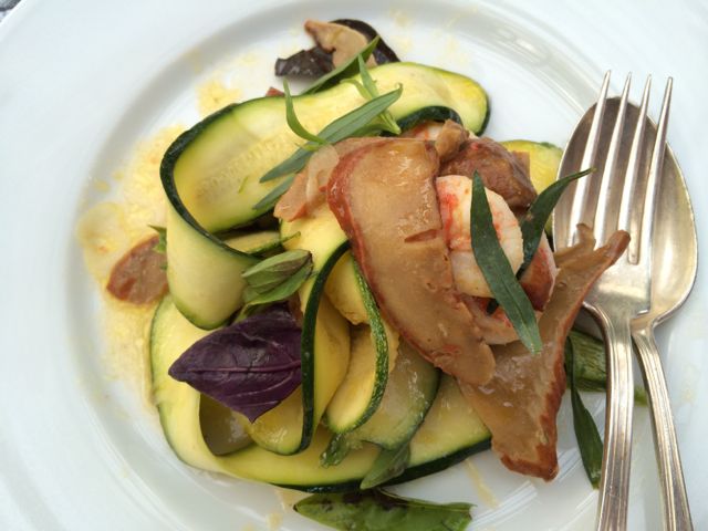 lobster mushrooms, zucchini ribbons, grilled eggplant