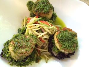 scallo[s on black bean cakes